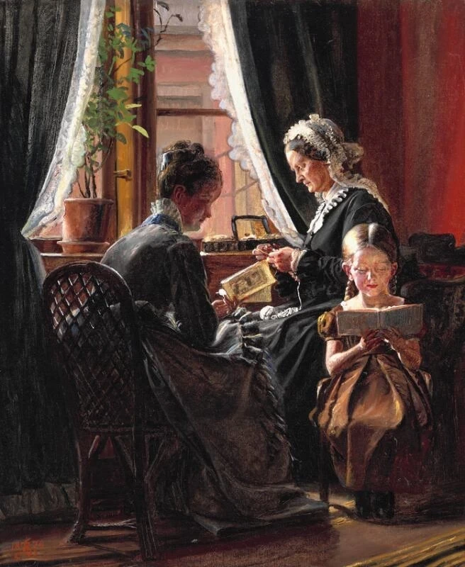 Kristian Zahrtmann - La madre e le due figlie nel soggiorno, 1878